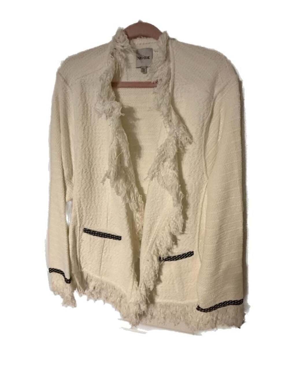Nic+Zoe Sonia Statement Fringe Mix Knit Jacket in Classic Cream